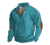 Sudadera cálida para hombre, de punto del Reino Unido, impresa en 3D o color sólido, con parche en el codo, vintage, étnico, tribal, ropa gráfica, tops de manga larga, suéter de cuello alto con botón