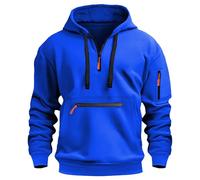 Sudadera caliente para hombre Oversize con capucha de manga larga con bolsillo suéter con media cremallera transpirable media temporada sudadera cómoda barata para invierno y otoño moto, azul, M