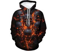 Sudadera capucha hombre manga larga estampado calavera rosa-fuego informal