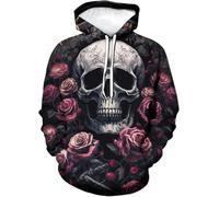 Sudadera capucha hombre manga larga estampado calavera rosa-fuego informal