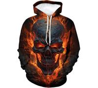 Sudadera capucha hombre mujer, impresión 3D gótica calavera rosa llamas top