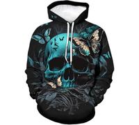Sudadera capucha hombre mujer, impresión 3D gótica calavera rosa llamas top
