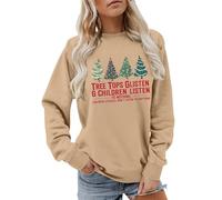 Sudadera Capucha Mujer,Sudadera niña Navidad,Christmas Mom Sweatshirts Women Tree Tops Glisten and Children Listen To Christmas Tree Graphic Pullover Tops Polainas Caballo (Khaki, XL)