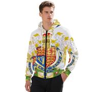 Sudadera Capucha Y Cremallera para Hombre Clásico Gran Bretaña E Irlanda del Norte Emblema Nacional Top Puños Acanalados Manga Larga Jersey Pull Over Estilo Reino Unido