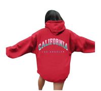 Sudadera casual con capucha para mujer, estampado divertido, sudadera con capucha de manga larga para el día a día, cómoda ropa de salón, mezcla suave de vikingo, rojo, L