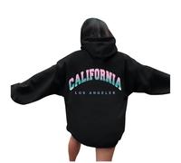 Sudadera casual con capucha para mujer, estampado divertido, sudadera con capucha de manga larga para el día a día, cómoda ropa de salón, mezcla suave de vikingo, Negro , L