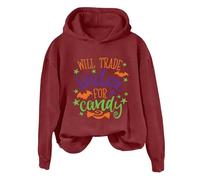 Sudadera casual con estampado de Halloween para mujer, para ocio, sudadera con capucha para mujer, sudadera con forro polar cálido del Reino Unido, rosso, XL