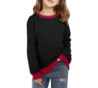 Sudadera casual de cuello redondo para niñas, de manga larga de gran tamaño, tela suave, se adapta a edades de 5 a 14 años, ideal para uso diario y en clima frío (negro, 13-14 años)