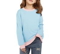 Sudadera casual de cuello redondo para niñas, de manga larga de gran tamaño, tela suave, se adapta a edades de 5 a 14 años, ideal para uso diario y en clima frío (azul claro, 5-6 años)