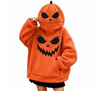 Sudadera casual de gran tamaño con capucha de calabaza para mujer, beige, M