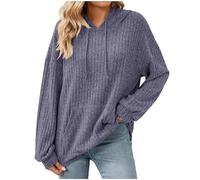 Sudadera casual de manga larga con capucha para mujer, suéter de punto con bolsillo, sudaderas ligeras para mujer, Morado 1, L