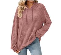 Sudadera casual de manga larga con capucha para mujer, suéter de punto con bolsillo, sudaderas ligeras para mujer, Rosa 1, XL