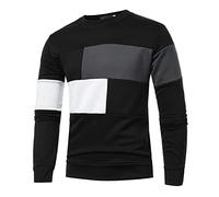 Sudadera casual de manga larga con cuello redondo para hombre, sudadera clásica y sencilla, color sólido, versátil, para golf, trabajo, moda, inteligente, para uso diario, Negro, XL