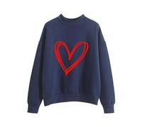 Sudadera casual de manga larga con estampado de corazón para mujer, suave, cómoda, elegante, ajuste holgado, a la moda, suéteres para mujer, talla S, azul marino, S