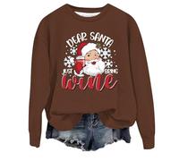 Sudadera casual de manga larga con estampado de Papá Noel para mujer, cuello redondo, sin capucha, para vacaciones, vacaciones, túnica, cómoda, ropa de invierno, sudaderas estampadas, marrón, XXL