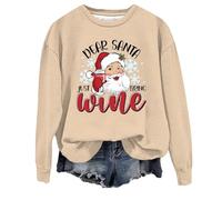 Sudadera casual de manga larga con estampado de Papá Noel para mujer, cuello redondo, sin capucha, para vacaciones, vacaciones, túnica, cómoda, ropa de invierno, sudaderas estampadas, beige, S