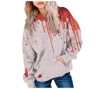 Sudadera casual de manga larga para niñas, linda sudadera sangrienta con bolsillo de gran tamaño para Halloween 2025, Gris Claro, 140