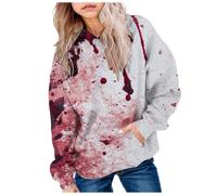 Sudadera casual de manga larga para niñas, linda sudadera sangrienta con bolsillo de gran tamaño para Halloween 2025, gris, 150