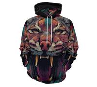 Sudadera Casual para Mujer Capucha Gato Montés Enojado Motivo 3D Estilo Animal Garabato Invierno Manga Larga Pullover Deportes Sweatshirt con Bolsillo