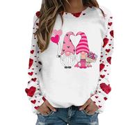 Sudadera casual para mujer con cuello redondo y manga larga para San Valentín con estampado floral sudadera Chaquetas sin, Blanco, M