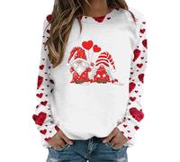 Sudadera casual para mujer, cuello redondo, manga larga, para San Valentín, con estampado floral, Blanco, S