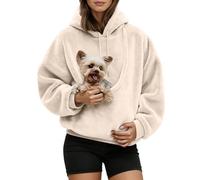 Sudadera casual para mujer genérica con capucha de manga larga con bolsa de transporte canguro, diseño elegante para dar cabida a gatos y perros durante tus salidas en plena naturaleza, beige, M