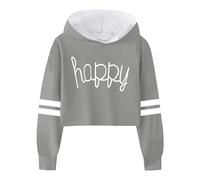 Sudadera Casual para Niñas con Capucha y Estampado Corto en Manga Corta Diseño Activo y Suelto para Adolescentes Top de Moda Infantil (Grey, 4-5 Years)
