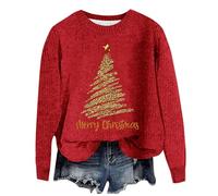 Sudadera Chica,Chaqueta Navidad Mujer,Women's Christmas Tree Knitted Print Sweater Spring and Autumn One Word Shoulder Exposed Shoulder Hood Sweater Mujer Elegantes (Red, XXL)