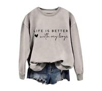 Sudadera cómoda con texto en inglés "Life Is Better With My Boys" para mujer, sudadera divertida con letras de mamá, sudadera casual para mujer, tallas grandes, gris, M