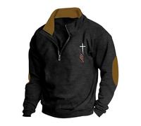 Sudadera con bandera americana para hombre, media cremallera, sudadera con cremallera de 1/4 para hombre, sudadera con cuello alto y bandera con estampado cruzado, sudaderas retro cálidas con temática