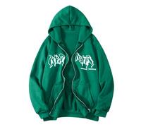 Sudadera con capcha Cremallera Estilo Hip Hop Mujer Hombre Unisex Chaqueta con Estampado gótico cordón mouda años 90 Sudadera Casual Urbana Top con Capucha (Green, XXL)