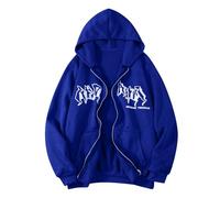 Sudadera con capcha Cremallera Estilo Hip Hop Mujer Hombre Unisex Chaqueta con Estampado gótico cordón mouda años 90 Sudadera Casual Urbana Top con Capucha (Blue, M)