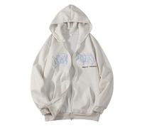 Sudadera con capcha Cremallera Estilo Hip Hop Mujer Hombre Unisex Chaqueta con Estampado gótico cordón mouda años 90 Sudadera Casual Urbana Top con Capucha (White, M)