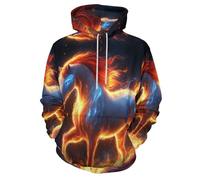 Sudadera con Capucha 3D Caballo De Fuego Azul Otoño Jersey Ropa Estilo Animal De Dibujos Animados Hoodie de Manga Larga con Bolsillo Ropa de Calle