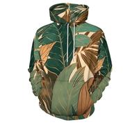 Sudadera con Capucha 3D Hojas Tropicales Estampado Hoodie Pullover Estilo Bohemio de Manga Larga Deportiva Suelta Jersey con Bolsillo