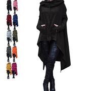 Sudadera con Capucha Asimétrica Gótica De Corte Alto Y Bajo para Mujer,Abrigo Tipo Poncho Informal Holgado De Manga Larga con Cordón Ajustable En (Negro,4XL)