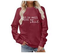 Sudadera con capucha azul para mujer sin capucha para otoño e invierno, elegante cuello redondo con estampado de letras para el día a día, perfecto casual, adecuado para vaqueros para el último suéter