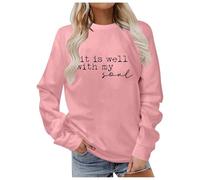 Sudadera con capucha azul para mujer sin capucha para otoño e invierno, elegante cuello redondo con estampado de letras para el día a día, perfecto casual, adecuado para vaqueros para el último suéter