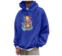 Sudadera con capucha barata hipopótamo rojo neto de manga larga otoño e invierno para hombre y abrigo con capucha cálido de forro polar sudadera Pug, Blu-b, XL