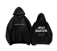 Sudadera con capucha BM World Tour Hello Monsters 2025 BABY-MON-S7ER K-pop Support Sudadera de algodón estampada Merch(A black,L)