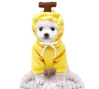 Sudadera con capucha cálida para mascotas, disfraces de Navidad, disfraces de Halloween, trajes de gato, suéter para perros pequeños y medianos y gatos (XS, amarillo y plátano)