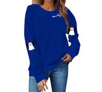 Sudadera con capucha casual con estampado de Halloween, cuello redondo, manga larga, sin sombrero, media camisa, azul, XL