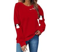 Sudadera con capucha casual con estampado de Halloween, cuello redondo, manga larga, sin sombrero, media camisa, rosso, XL