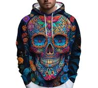 Sudadera con Capucha Casual para Hombre Chaleco de Seguridad Tatuaje Impresión de Lobo Celta Calavera vikinga y Ciervo Ropa Urbana Tops Tipo pulóver