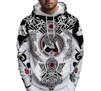 Sudadera con Capucha Casual para Hombre Chaleco de Seguridad Tatuaje Impresión de Lobo Celta Calavera vikinga y Ciervo Ropa Urbana Tops Tipo pulóver