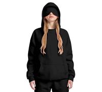 Sudadera con capucha con antifaz integrado, unisex, para niños, cómodo modo avión, sudadera con capucha de viaje, sudadera con capucha para niñas y niños, sudadera de gran tamaño, Negro , 12-13 años