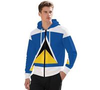 Sudadera con Capucha con Cremallera Estilo Streetwear Hombre con Gráfico De Santa Lucía Bandera, Tela Health Premium Y Suave, Corte Holgado Ligero Y Transpirable con Bolsillos Delanteros
