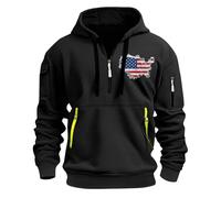 Sudadera con capucha con cremallera para hombre, primavera, otoño e invierno, impresión 2D, retro, bandera nacional, casual, con múltiples bolsillos, media cremallera, suave y cómoda, para adultos