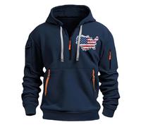 Sudadera con capucha con cremallera para hombre, primavera, otoño e invierno, impresión 2D, retro, bandera nacional, casual, con múltiples bolsillos, media cremallera, suave y cómoda, para adultos