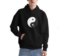 Sudadera con capucha con el símbolo del Yin Yang, sudadera moderna con filosofía oriental y motivos de meditación, Negro , XXL